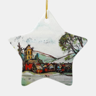 Eine idyllische britische Dorfskizze Keramik Ornament