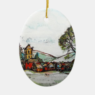 Eine idyllische britische Dorfskizze Keramikornament