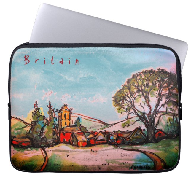 Eine idyllische britische Dorfskizze Laptopschutzhülle (Vorderseite)