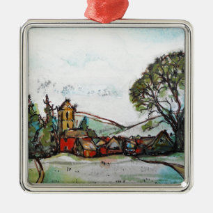 Eine idyllische britische Dorfskizze Ornament Aus Metall