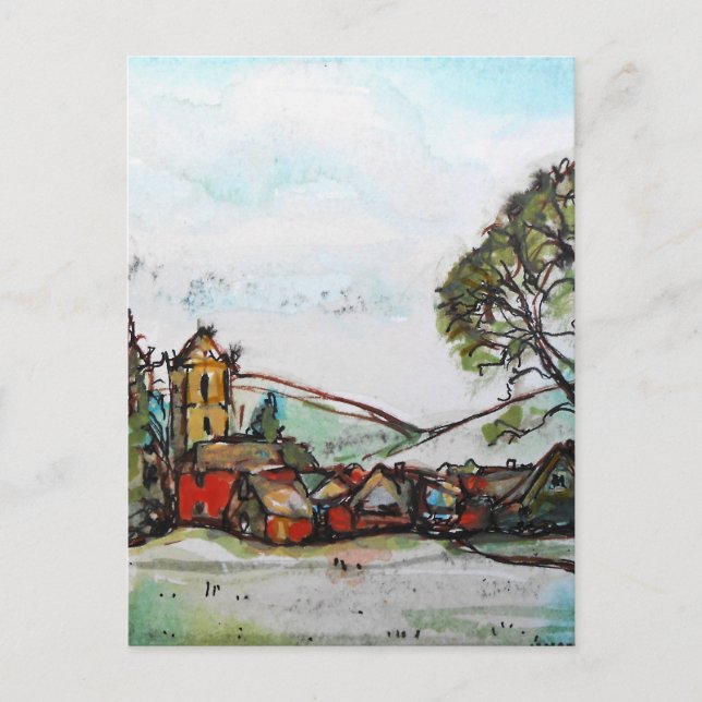 Eine idyllische britische Dorfskizze Postkarte (Vorderseite)