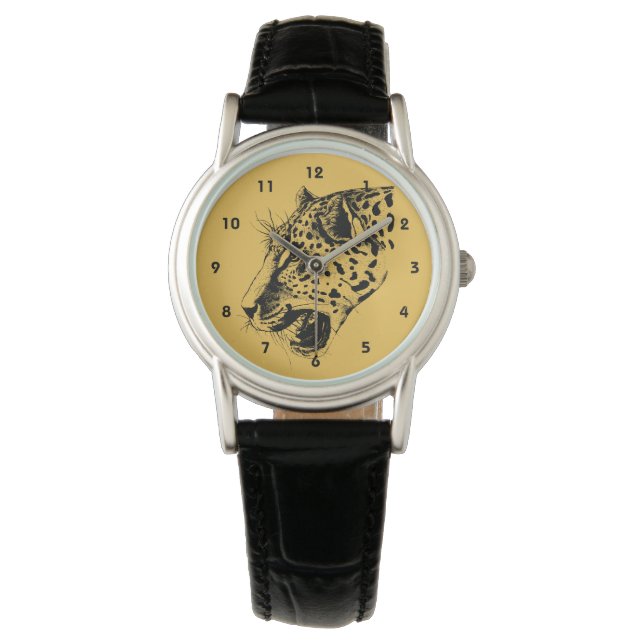 Eine Illustration aus schwarz und gelb gezogenen L Armbanduhr (Vorderseite)