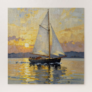 Eine Impasto-Illustration eines Segelboots bei Son