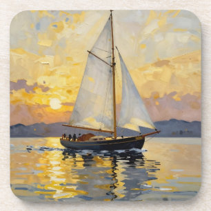 Eine Impasto-Illustration eines Segelboots bei Son Getränkeuntersetzer