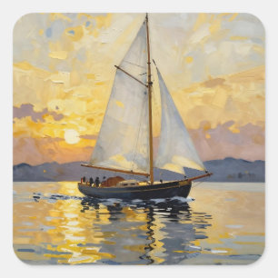 Eine Impasto-Illustration eines Segelboots bei Son Quadratischer Aufkleber