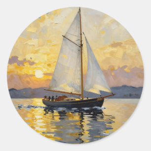 Eine Impasto-Illustration eines Segelboots bei Son Runder Aufkleber