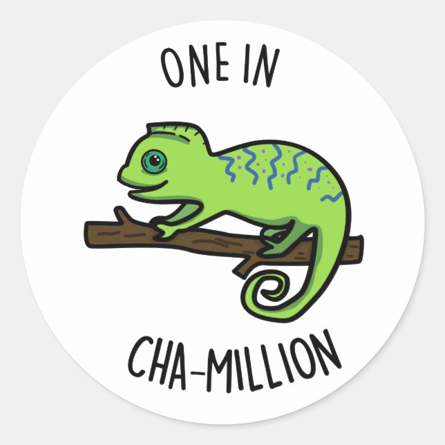 Eine in Cha-Million Funny Chameleon Pun Runder Aufkleber (Vorderseite)