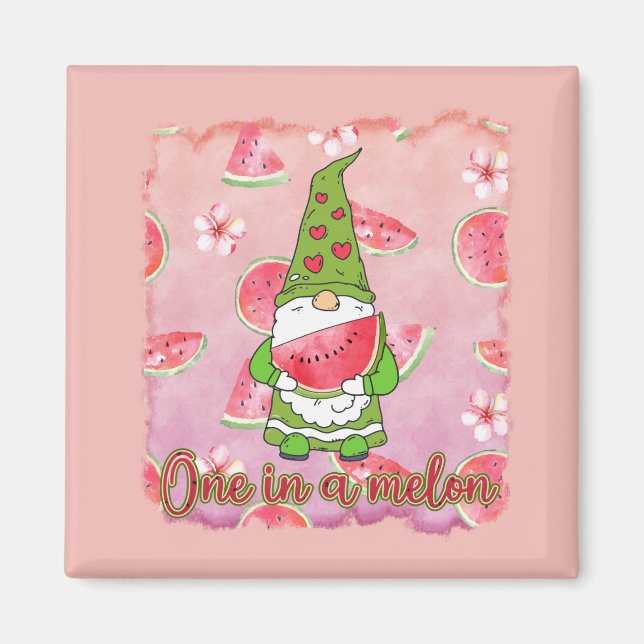 Eine in einem Melon | Green Gnome & Watermelon Magnet (Vorne)