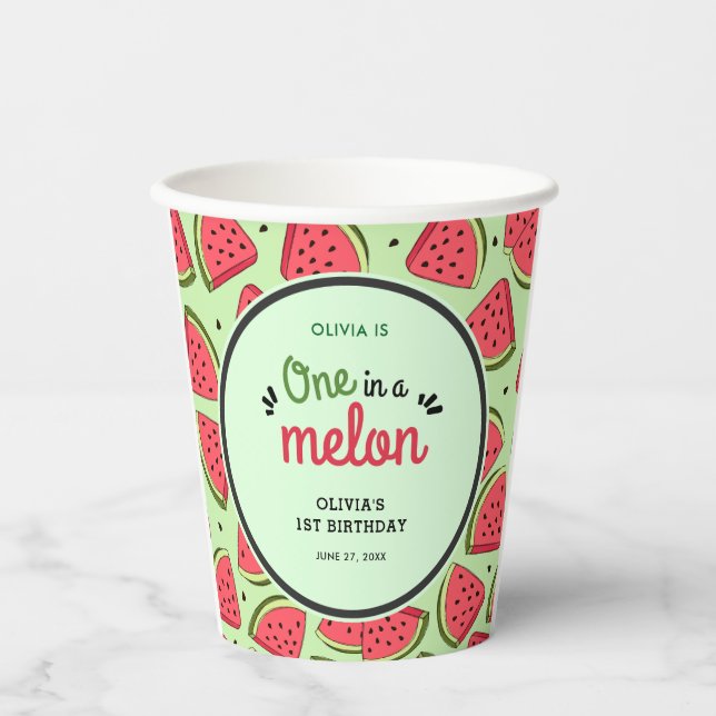 Eine in einem Melon Summer Watermelon 1. Geburtsta Pappbecher (Vorderseite)
