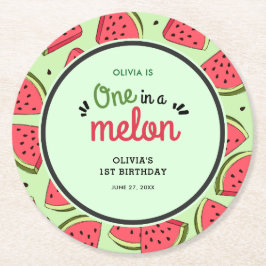 Eine in einem Melon Summer Watermelon 1. Geburtsta Runder Pappuntersetzer