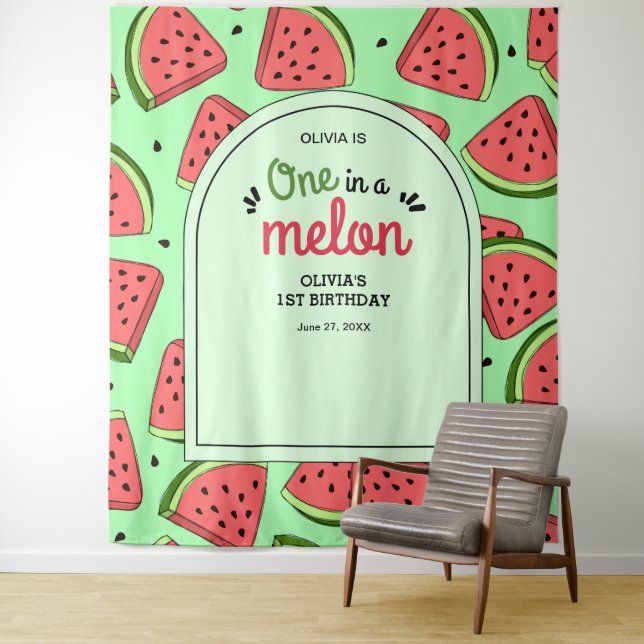 Eine in einem Melon Summer Watermelon 1. Geburtsta Wandteppich (Beispiel)