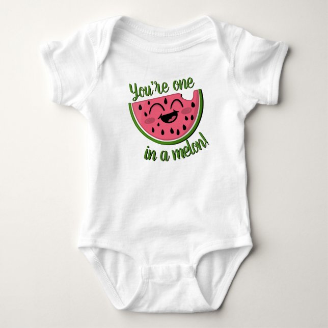 Eine in einem Melon Watermelon Niedlich Pink Green Baby Strampler (Vorderseite)