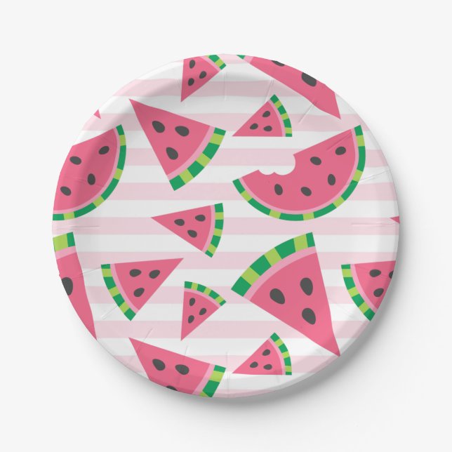 Eine in einem Melon Watermelon Slices & Pink Strip Pappteller (Vorderseite)