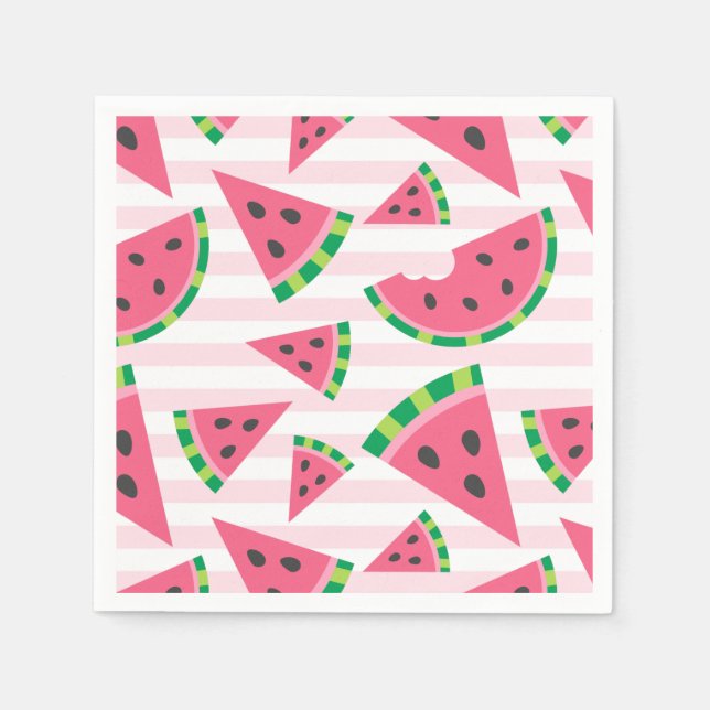 Eine in einem Melon Watermelon Slices & Pink Strip Serviette (Vorderseite)