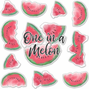Eine in einem Melon Zitat Wassermelone Wasserfarbe Aufkleber