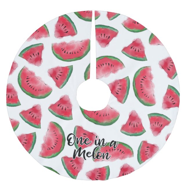 Eine in einem Melon Zitat Wassermelone Wasserfarbe Polyester Weihnachtsbaumdecke (Vorderseite)