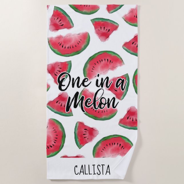 Eine in einem Melon Zitat Wassermelone Wasserfarbe Strandtuch (Vorderseite)
