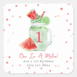Eine in Melon - Geburtstagsparty Wassermelone Smoo Quadratischer Aufkleber