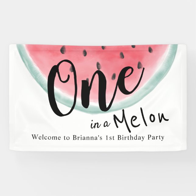 Eine in Melon Watercolor Wassermelone 1. Geburtsta Banner (Horizontal)