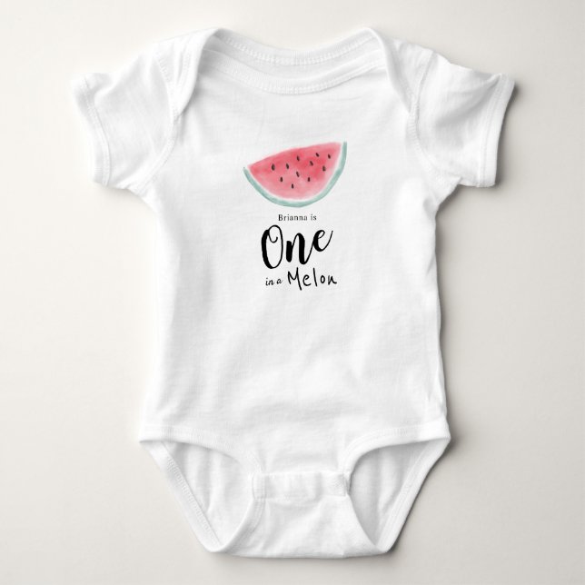 Eine in Melon Watercolor Watermelon Baby Strampler (Vorderseite)