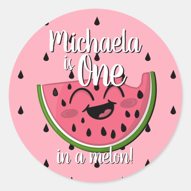Eine in Melon Watermelon Girl I nterday Pink Runder Aufkleber (Vorderseite)