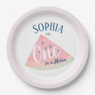 Eine in Melon Watermelon Girl Pink Birthday Pappteller