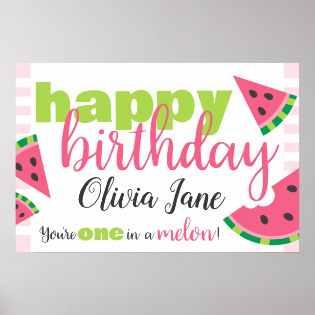 Eine in Melon Watermelon Happy Birthday Custom Poster (Vorne)