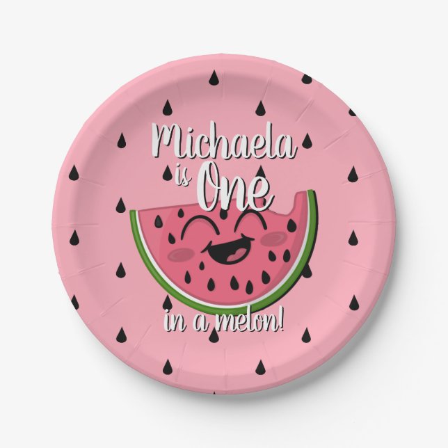Eine in Melon Watermelon Niedlich Pink Erstgeburt Pappteller (Vorderseite)