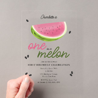 Eine in Melon Watermelon Sommer 1. Geburtstag Acryleinladungen