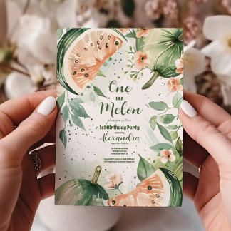 Eine in Melon Watermelon Wasserfarbe 1. Geburtstag Einladung
