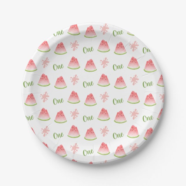 Eine in Melon Watermelon zum Geburtstag Pappteller (Vorderseite)