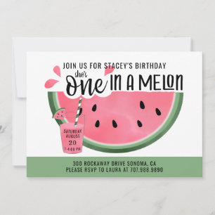 Eine in melonrosa grüne Wasserfarbe 1. Geburtstag Einladung