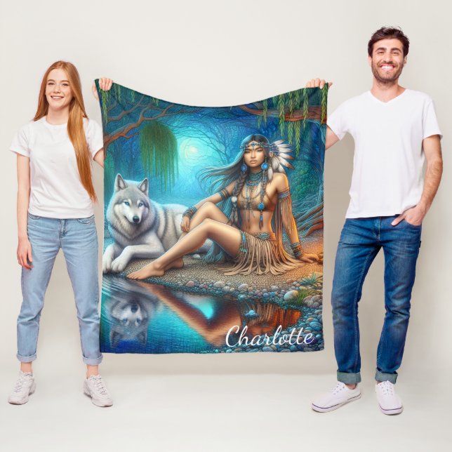 Eine indische Indianerin und ihr treuer Wolfskamer Fleecedecke (Beispiel)