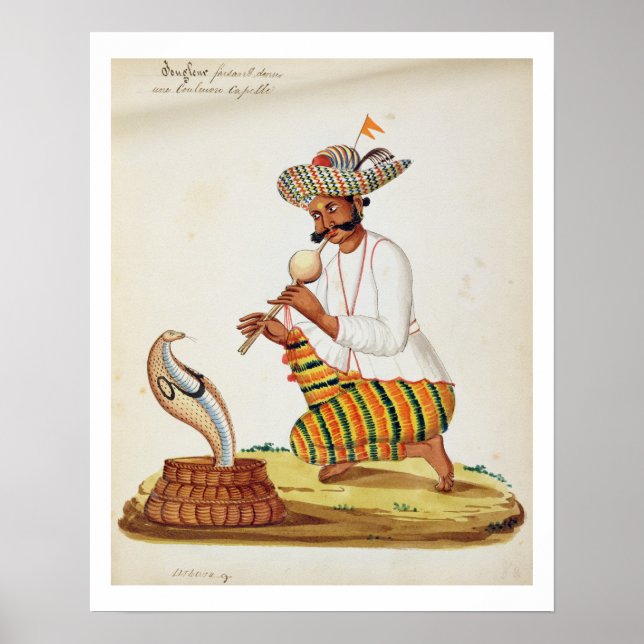 Eine indische Schlange Charmer mit einer Kobra aus Poster (Vorne)