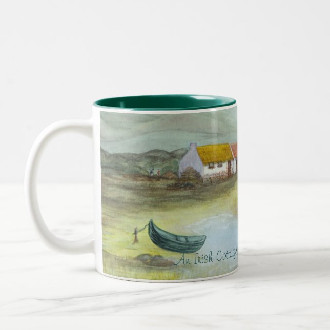 "Eine irische Hütte" durch Brigid O'Neill Hovey Zweifarbige Tasse (Links)