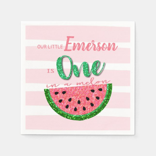 Eine ist eine Melone, Watermelon Birthday Napkins Serviette (Vorderseite)