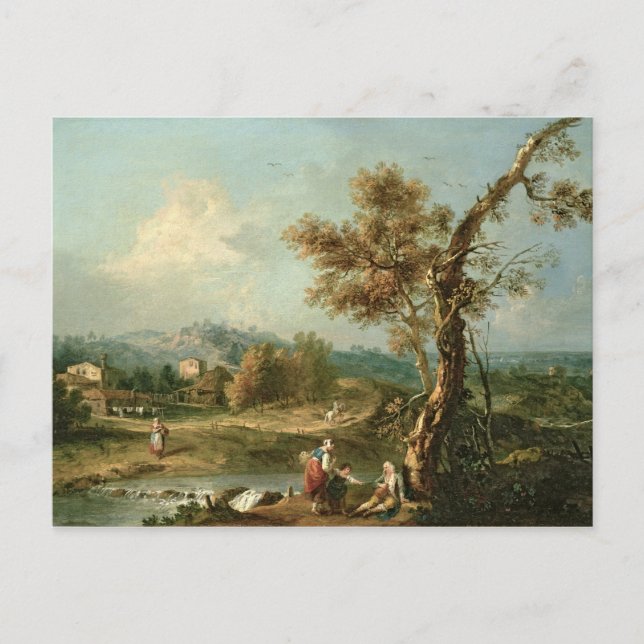 Eine italienische Flusslandschaft mit Reisenden Postkarte (Vorderseite)