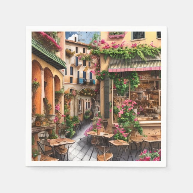 Eine italienische Street Scene Ephemera Design Ser Serviette (Vorderseite)
