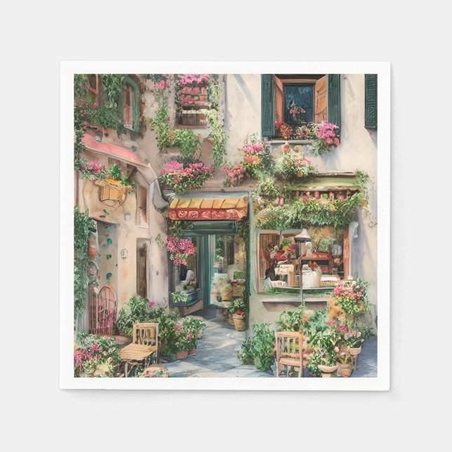 Eine italienische Street Scene Ephemera Design Ser Serviette (Vorderseite)
