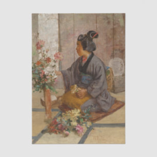 Eine japanische Frau, die Blumen von John Arter ar Seidenpapier