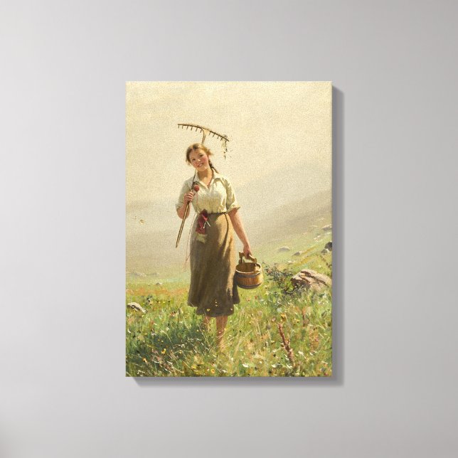 Eine junge Frau auf der Wiese von Hans Dahl Leinwanddruck (Vorderseite)