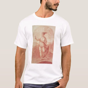 Eine junge Frau, die barfuß in eine Landschaft T-Shirt