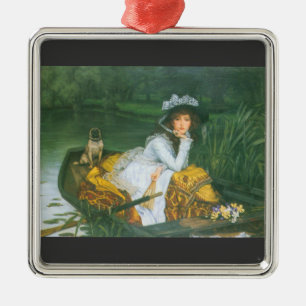 Eine junge Frau in einem Boot durch James Tissot Silbernes Ornament