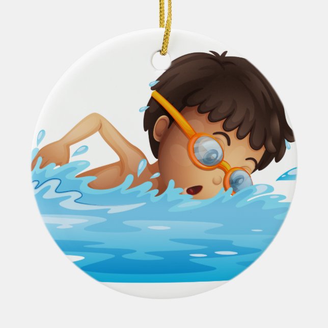 Eine junge Jungenschwimmen mit gelbe Schutzbrillen Keramikornament (Vorne)