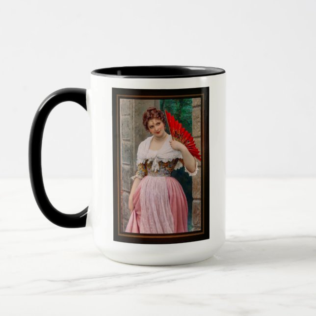 Eine junge Lady mit einem roten Fan von Eugen von  Tasse (Links)