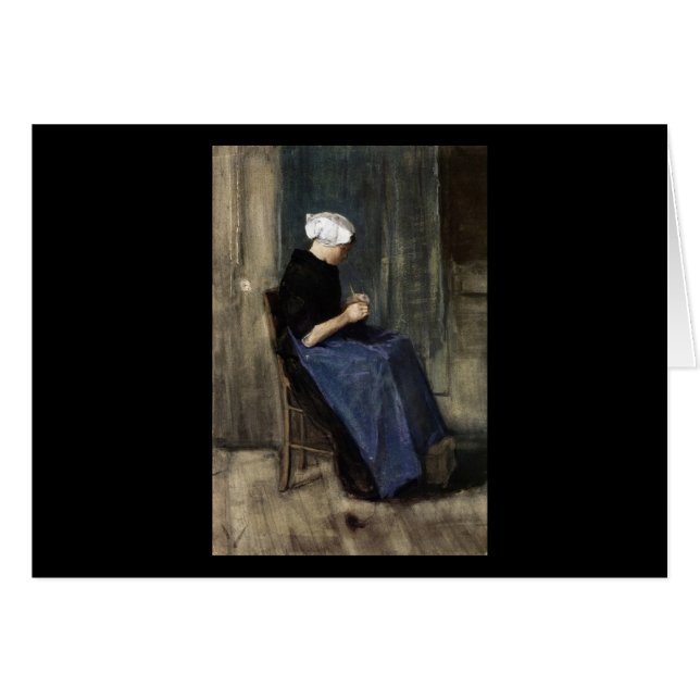 Eine junge Scheveninger Frau beim Stricken (Vorderseite (Horizontal))