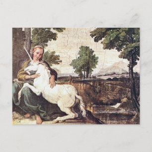 Eine Jungfrau mit einem Einhorn von Domenico Zampi Postkarte