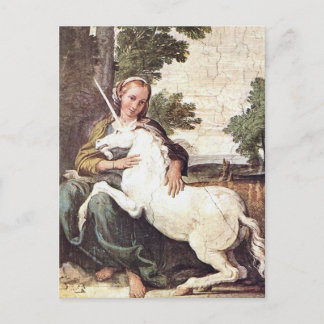 Eine Jungfrau mit einem Einhorn von Domenico Zampi Postkarte