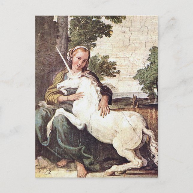 Eine Jungfrau mit einem Einhorn von Domenico Zampi Postkarte (Vorderseite)