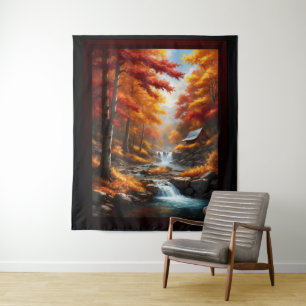 Eine Kabine im Herbst Holz AI Konzept Kunst von Xz Wandteppich